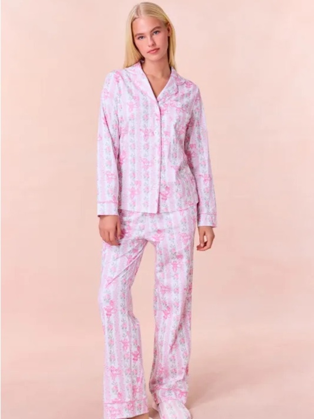 Roller Rabbit Inspired Pink Floral Button-Front Pajama Set